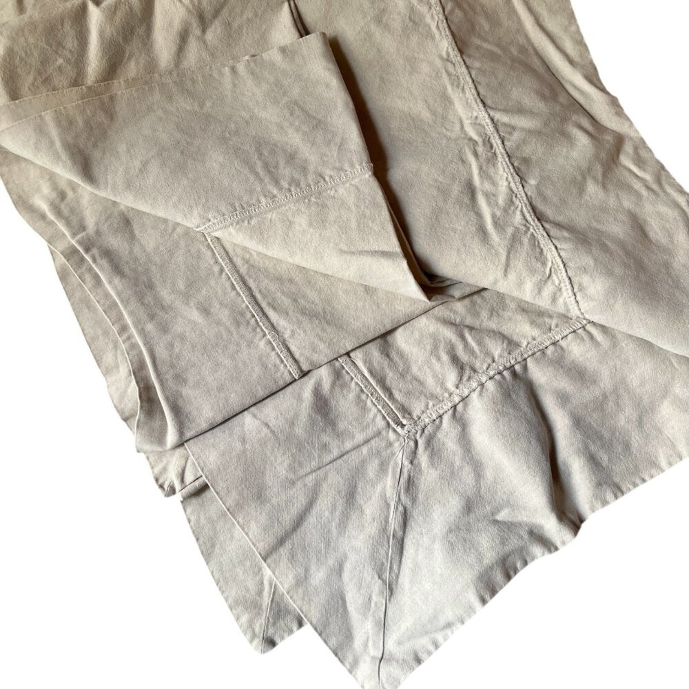 Williams Sonoma Tablecloth Beige Linen Cotton Blend 4.75" Border Hem Portugal